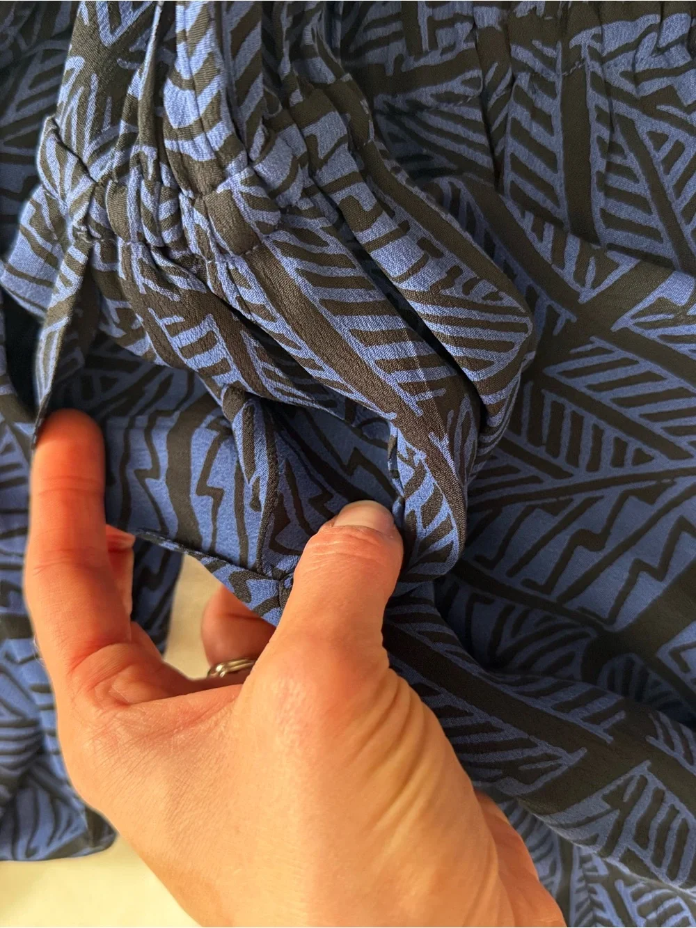 Lucky Brand Blue & Black Geometric Shirt Dress XS Tie Waist Long Sleeve Pockets - Picture 6 of 7
